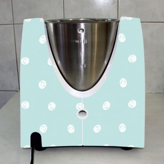 Stickers Thermomix TM31 Bleu a pois blanc