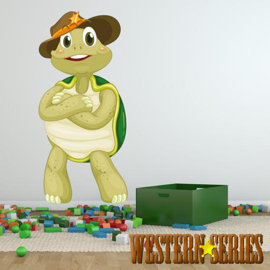 Autocollant Stickers enfant tortue cowboy
