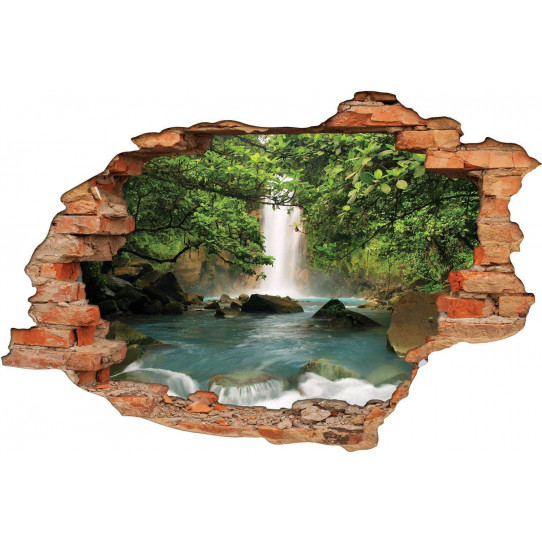 Sticker Fenêtre Trompe-l'oeil Chutes D'eau - Décalcomanie Murale Décorative - Neuf Réf. 507++