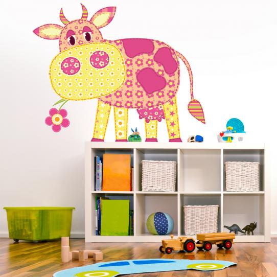 Autocollant Stickers mural enfant vache fleur