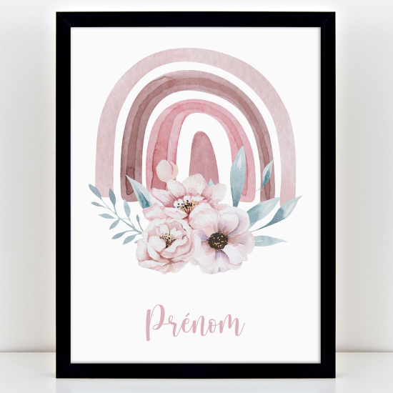 Affiche / Poster Prénom Enfants - Arc-en-ciel fleur