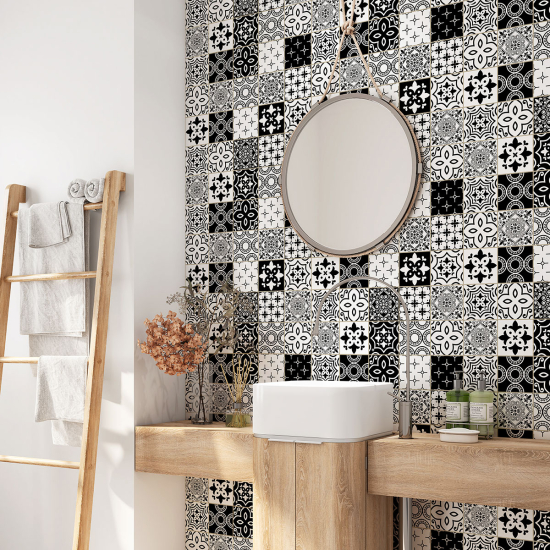 Crédence adhésive salle de bain - Motif carreaux de ciment