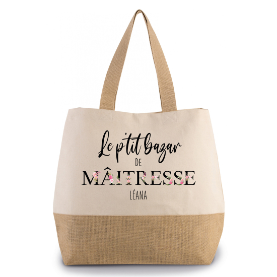 Grand Sac Coton et Jute - Le p'tit bazar de maîtresse Prénom