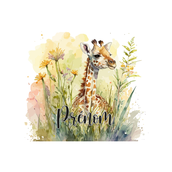 Papier peint panoramique enfant avec prénom personnalisable - Girafe - 3340