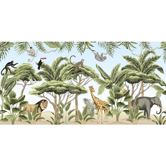 Papier peint panoramique Enfants - Animaux de la Jungle