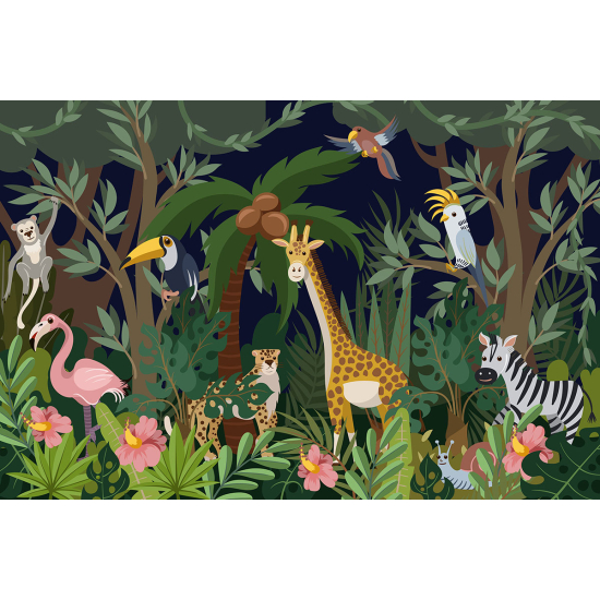 Papier peint panoramique Enfants - Animaux de la Jungle