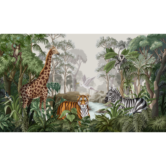 Papier peint panoramique Enfants - Animaux de la Jungle