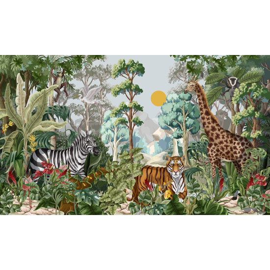Papier peint panoramique Enfants - Animaux de la Jungle