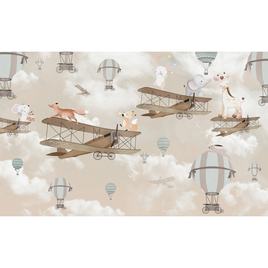 Papier peint panoramique Enfants - Animaux Montgolfières