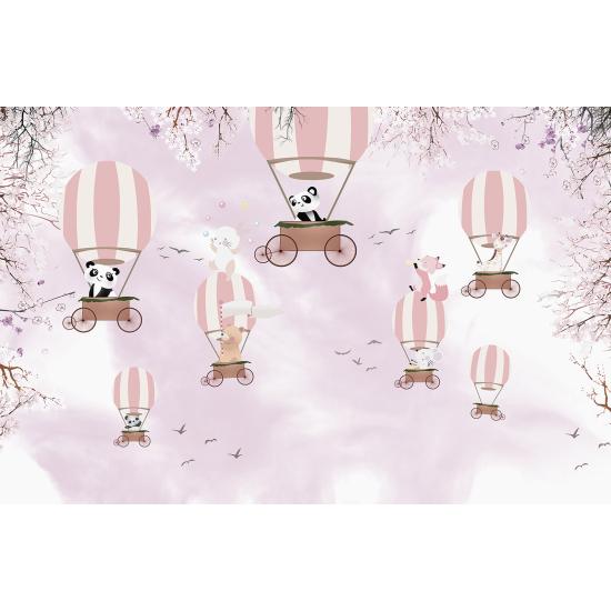 Papier peint panoramique Enfants - Animaux Montgolfières