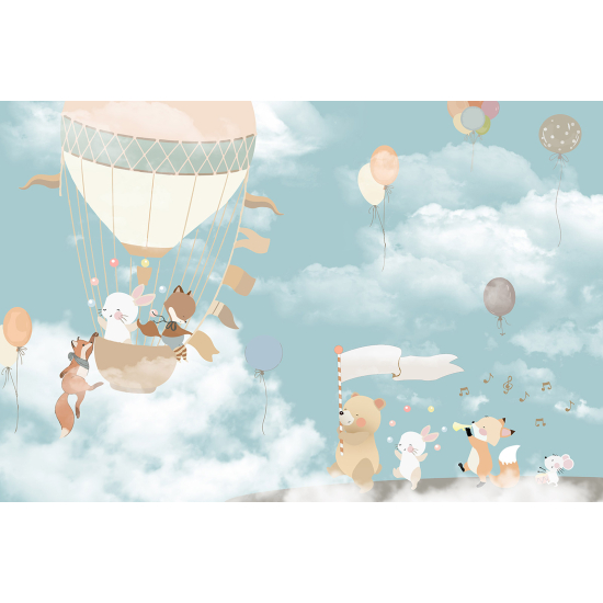 Papier peint panoramique Enfants - Animaux Montgolfières