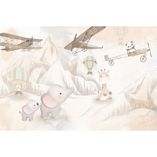 Papier peint panoramique Enfants - Avions Animaux