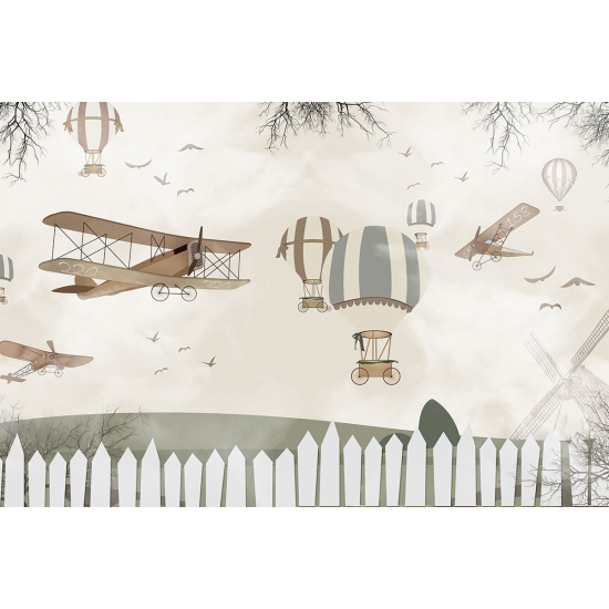 Papier peint panoramique Enfants - Avions Montgolfières