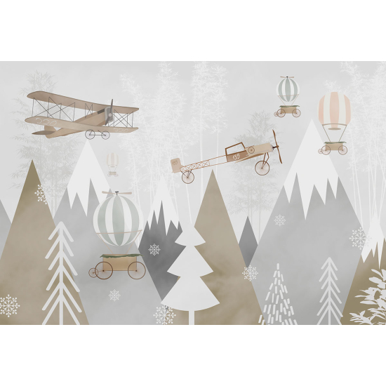 Papier peint panoramique Enfants - Avions Montgolfières