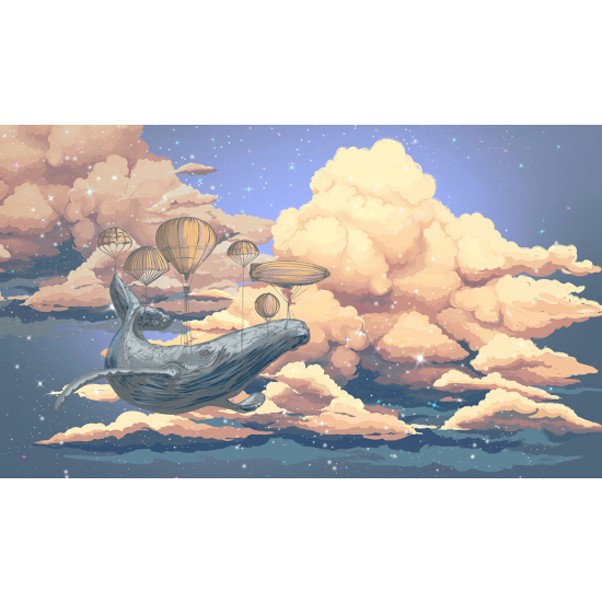 Papier peint panoramique Enfants - Baleine Nuages