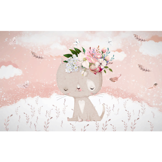 Papier peint panoramique Enfants - Chat Fleurs