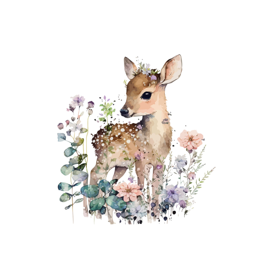 Papier peint panoramique Enfants - Faon fleurs