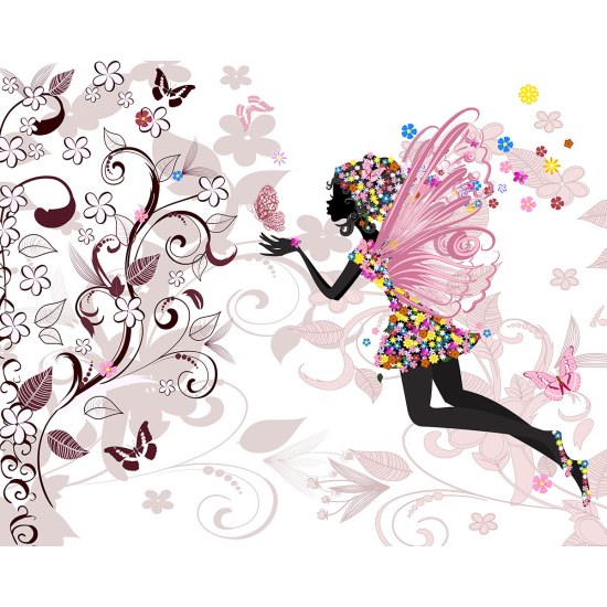 Papier peint panoramique Enfants - Fée Fleurs Papillons