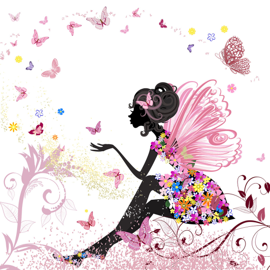 Papier peint panoramique Enfants - Fée Fleurs Papillons