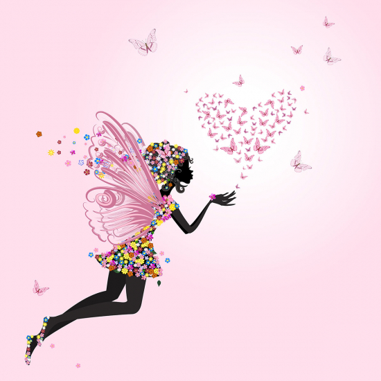Papier peint panoramique Enfants - Fée Fleurs Papillons