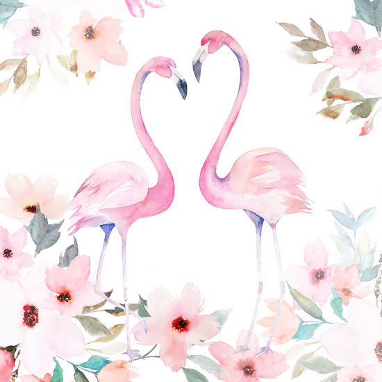 Papier peint panoramique Enfants - Flamants roses Aquarelle