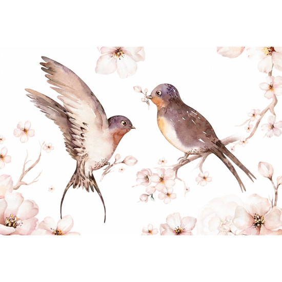 Papier peint panoramique Enfants - Fleurs Oiseaux