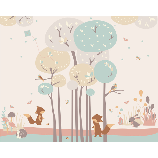 Papier peint panoramique Enfants - Forêt animaux
