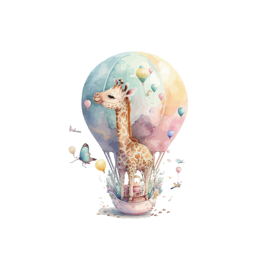 Papier peint panoramique Enfants - Girafe Montgolfière