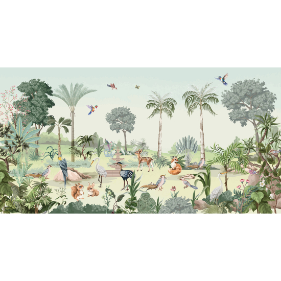 Papier peint panoramique enfants - Jardin Animaux