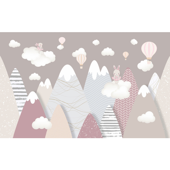 Papier peint panoramique Enfants - Lapins Montgolfières