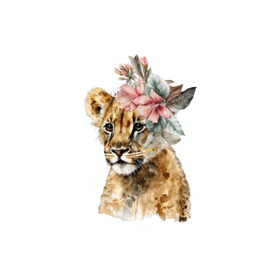 Papier peint panoramique Enfants - Lionne Fleurs