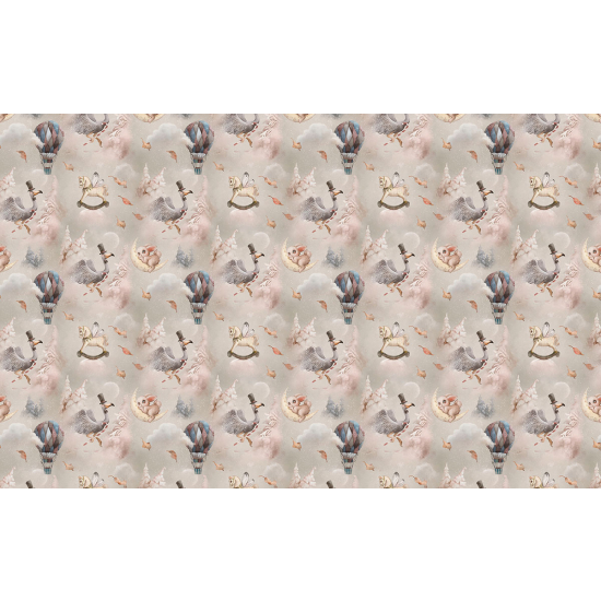 Papier peint panoramique Enfants - Motif Animaux Montgolfières