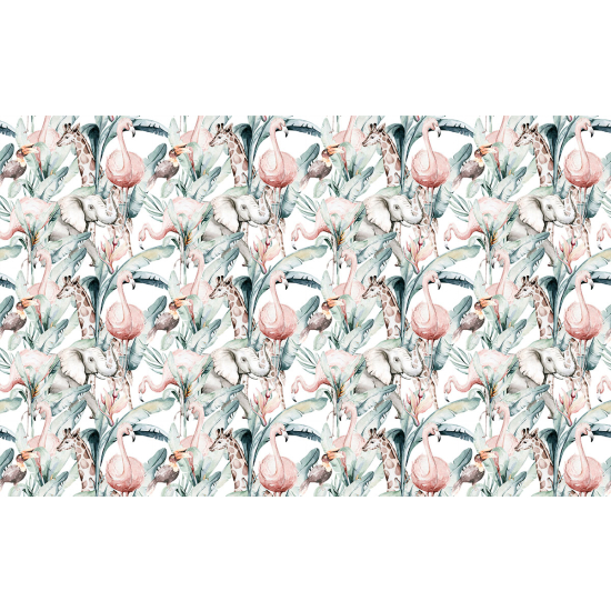Papier peint panoramique Enfants - Motif Flamants roses Éléphants