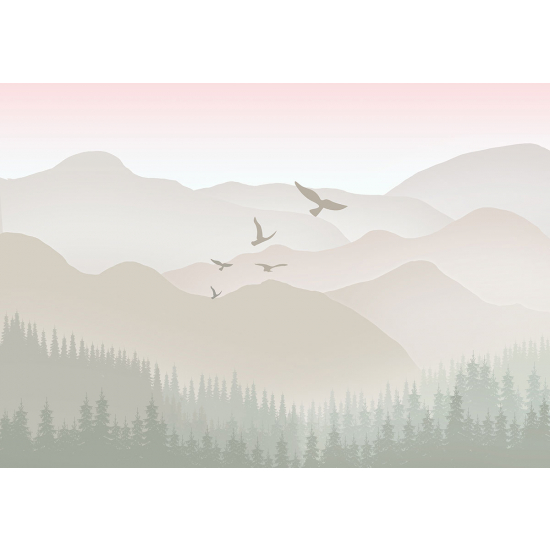 Papier peint panoramique Enfants - Oiseaux Montagnes