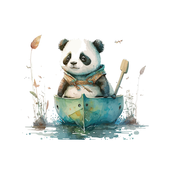 Papier peint panoramique Enfants - Panda bateau