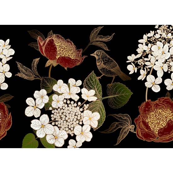 Papier peint panoramique - Fleurs Oiseau