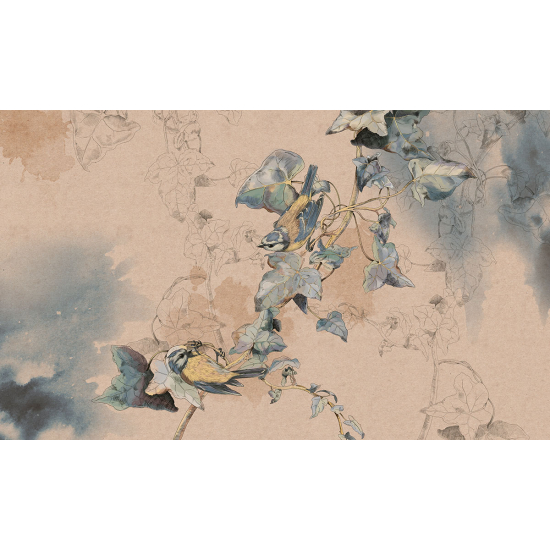 Papier peint panoramique - Fleurs Oiseaux