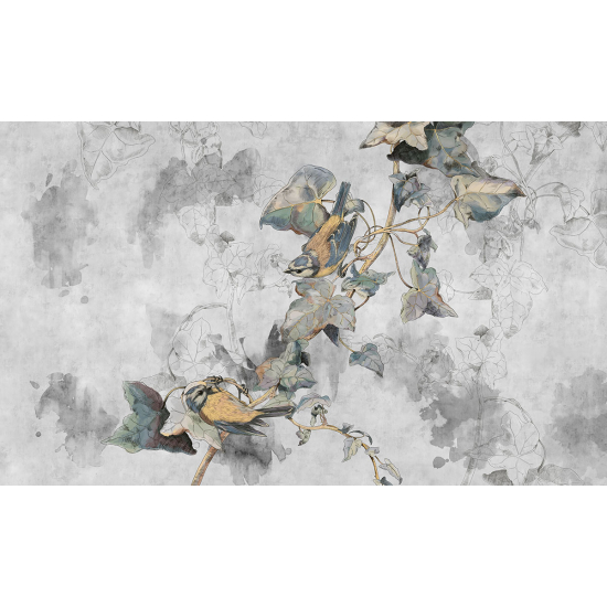 Papier peint panoramique - Fleurs Oiseaux