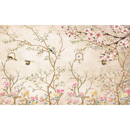 Papier peint panoramique - Fleurs Oiseaux