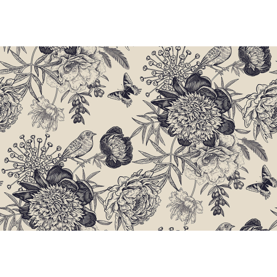 Papier peint panoramique - Fleurs Oiseaux