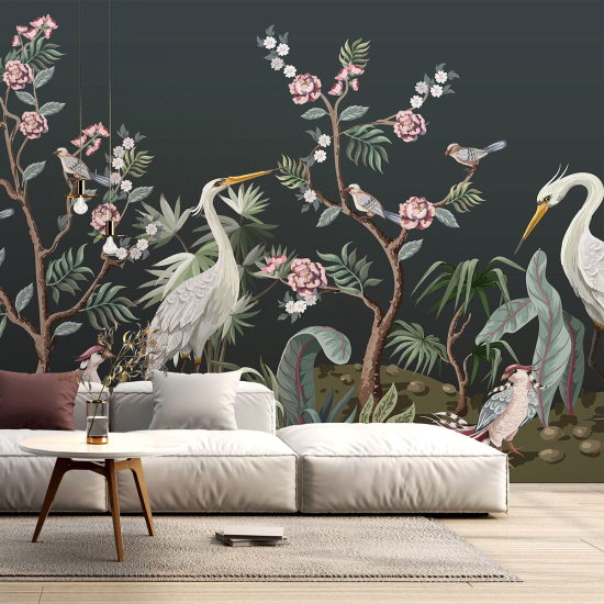 Papier peint panoramique - Fleurs Oiseaux