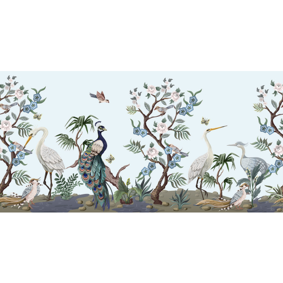 Papier peint panoramique - Fleurs Oiseaux