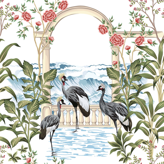 Papier peint panoramique - Fleurs Oiseaux