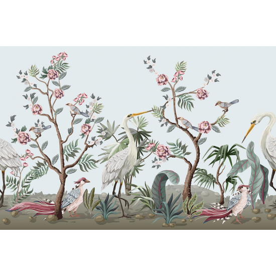 Papier peint panoramique - Fleurs Oiseaux