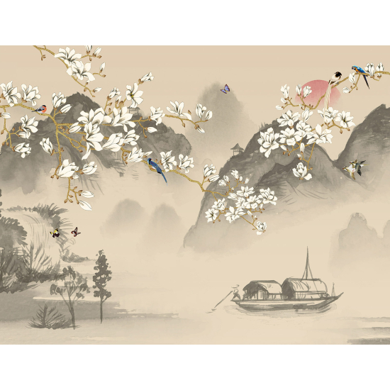 Papier peint panoramique - Fleurs Oiseaux