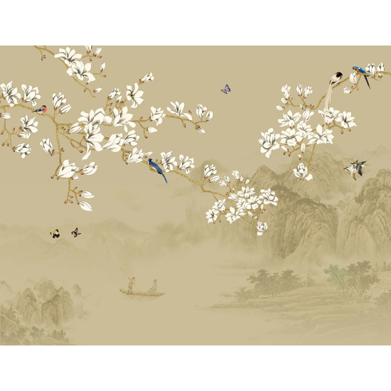 Papier peint panoramique - Fleurs Oiseaux