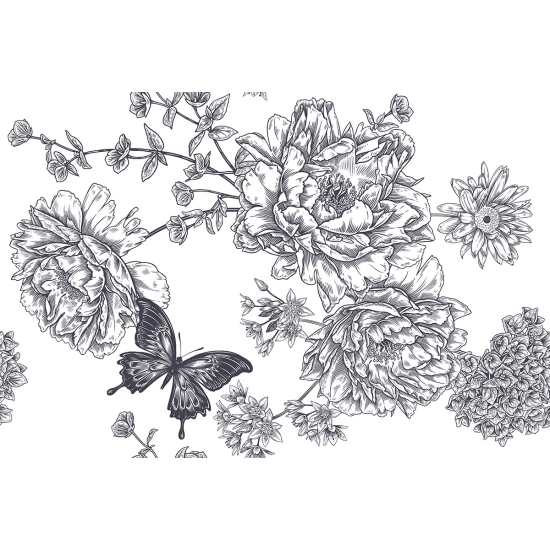 Papier peint panoramique - Fleurs Papillon