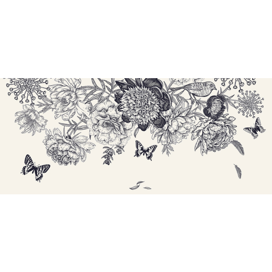 Papier peint panoramique - Fleurs Papillons