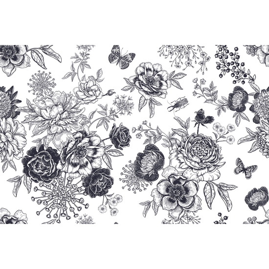 Papier peint panoramique - Fleurs Papillons