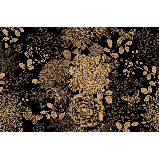 Papier peint panoramique - Fleurs Papillons